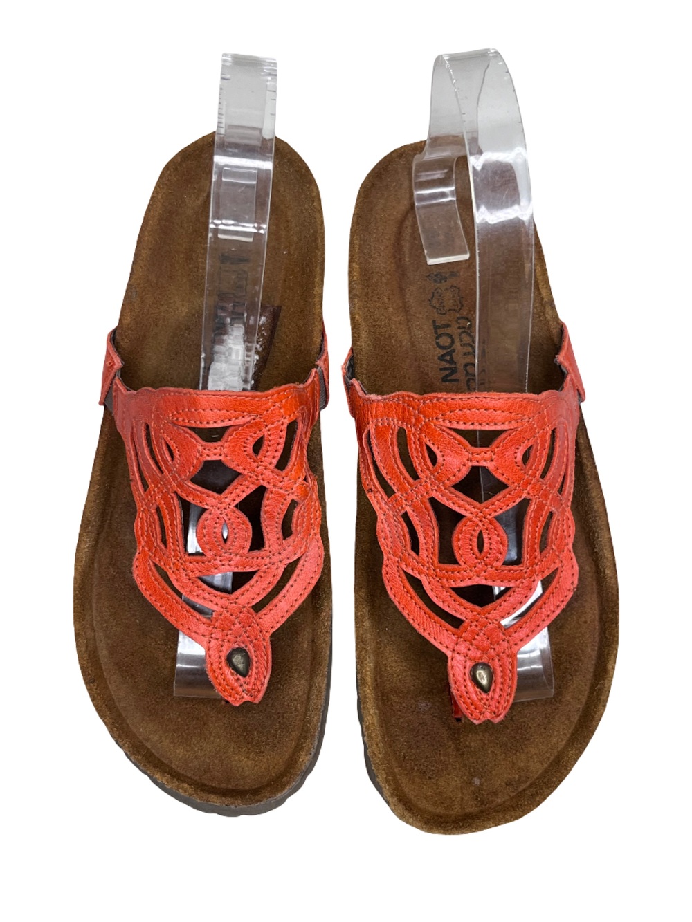 Naot Barbados Leather Laser-cut Top Strap Cork Footbed Sandals Sz 38